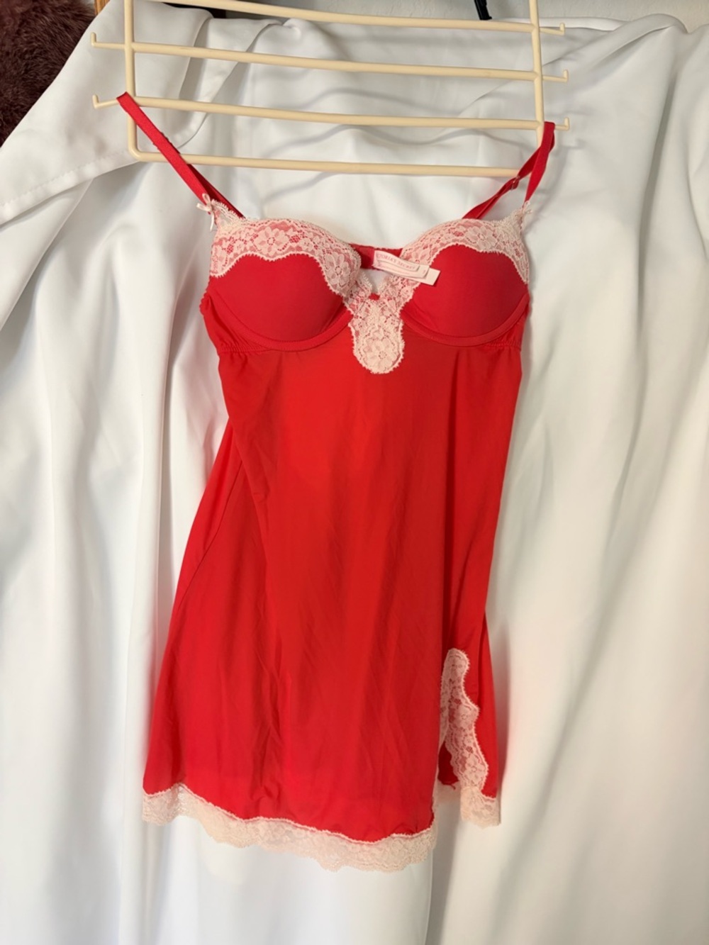 Victoria's Secret Red Chemise with Cream Lace Trim